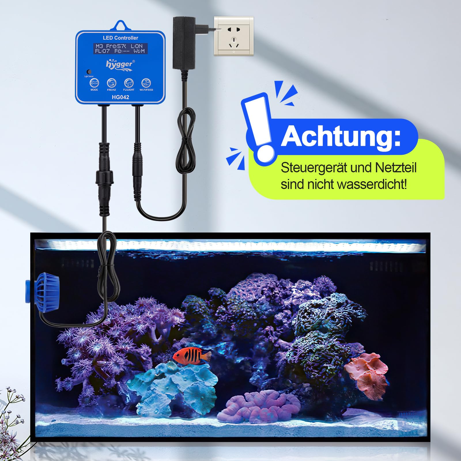 hygger 10W DC Aquarium Strömungspumpe Wavemaker 8000 L/H | Magnetische Wellenpumpe mit externem Controller, für 114-284L Süß und Meerwasser Aquarien