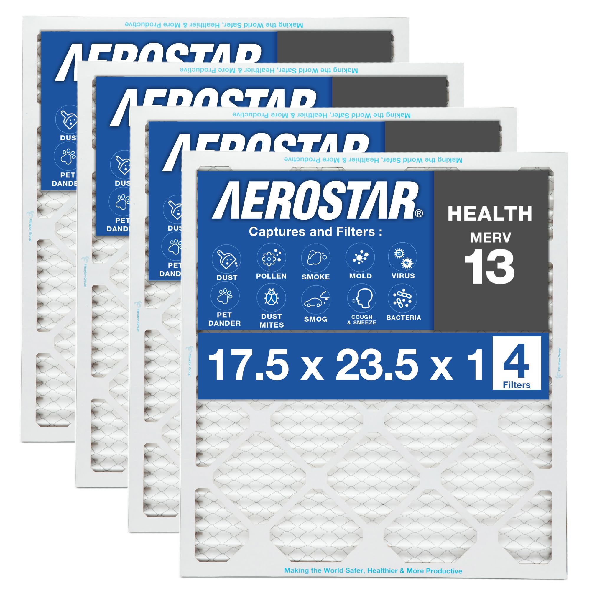 Aerostar 17.5x23.5x1 MERV 13 Air Filter, Pleated AC Furnace HVAC Filters (17.5x23.5x1), for Allergies Asthma Dust Pet Dander Pollen Smoke Bacteria,