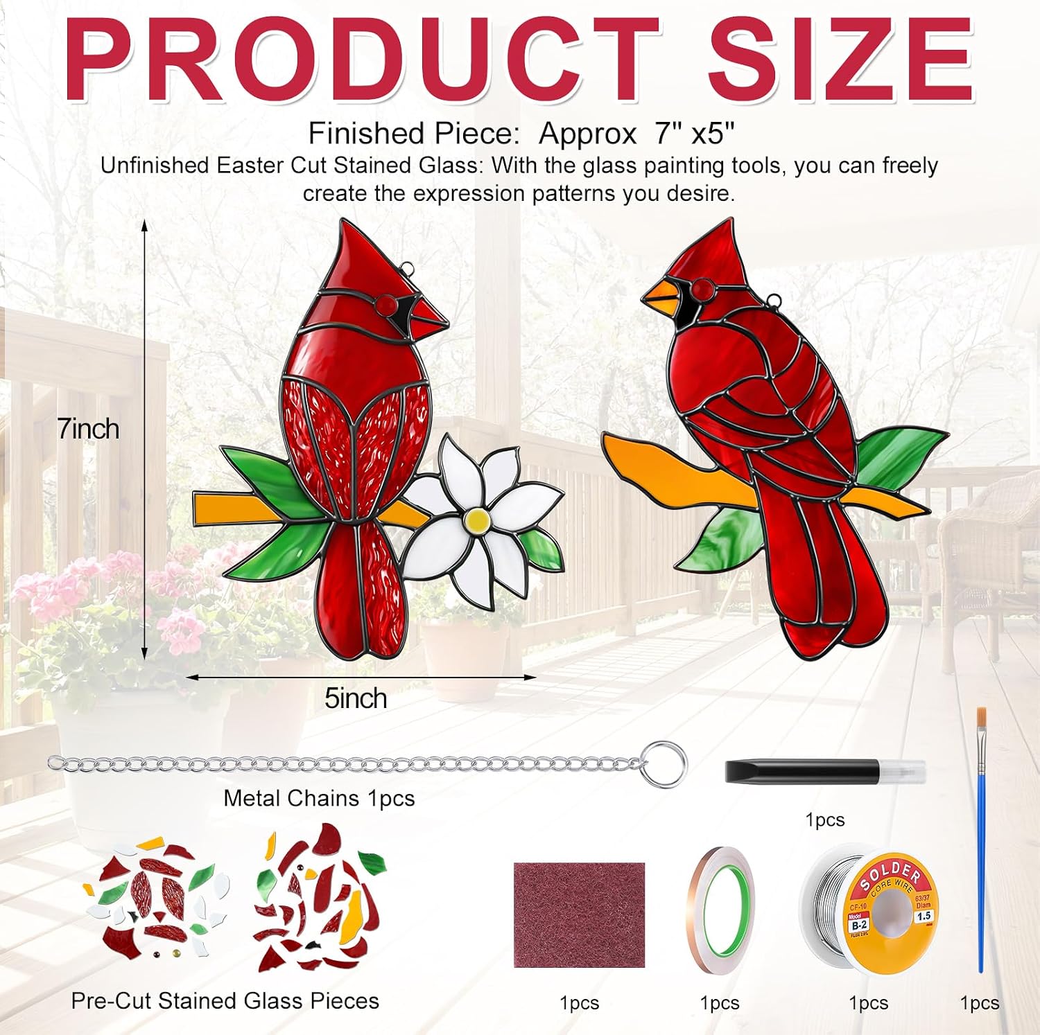 ForraFun 2 Set Unfinished Cardinal Pre Cut Stained Glass for Adults DIY Stained Glass Craft Kit with Solder Wire, Brush, Copper Foil Tape for Adult Make Your Own Handcrafts for Spring Home Decor