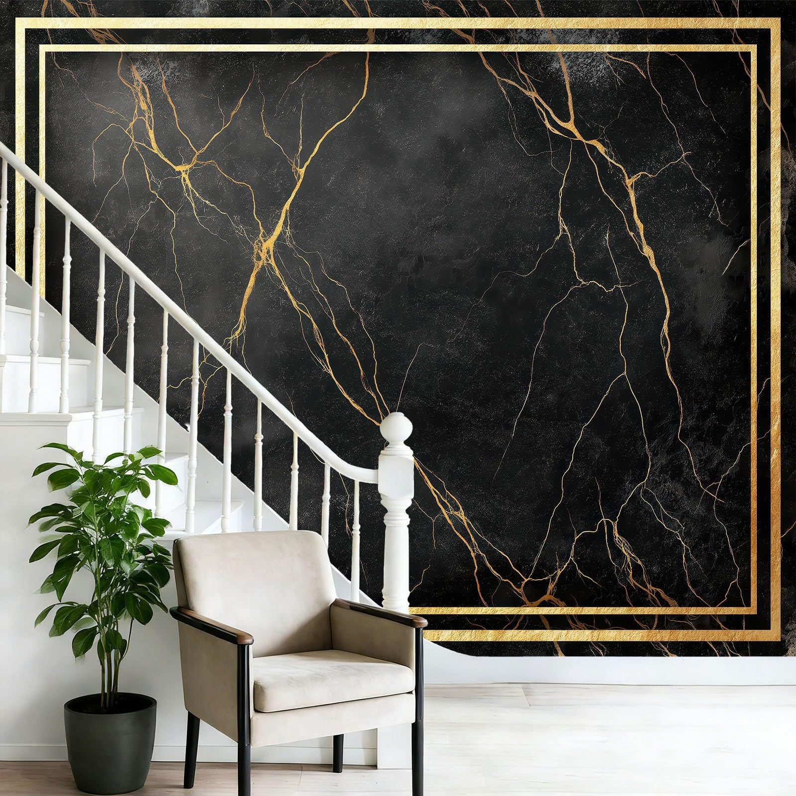Tapeta 3D z włókniny luksusowy marmur granica 400 x 280 cm tapeta ścienna do salonu sypialni czarny