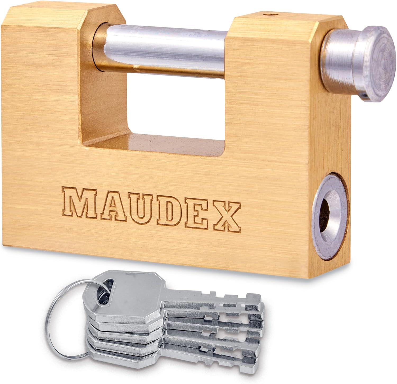 Maudex® MBX/70 Solid Brass Heavy Duty Lock with 0.51” Shackle Clearance and 0.39” Thick Bolt - [Anti Pick, Anti Drill Cylinder] - Ideal Lock for Storage Units with 5 Keys
