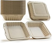 Vista 10 de Green Wave Ovation OV-B093 - Contenedores de alimentos con 3 compartimentos de 9 x 9 x 3 pulgadas, aspecto de mármol, 100% compostable, desechables