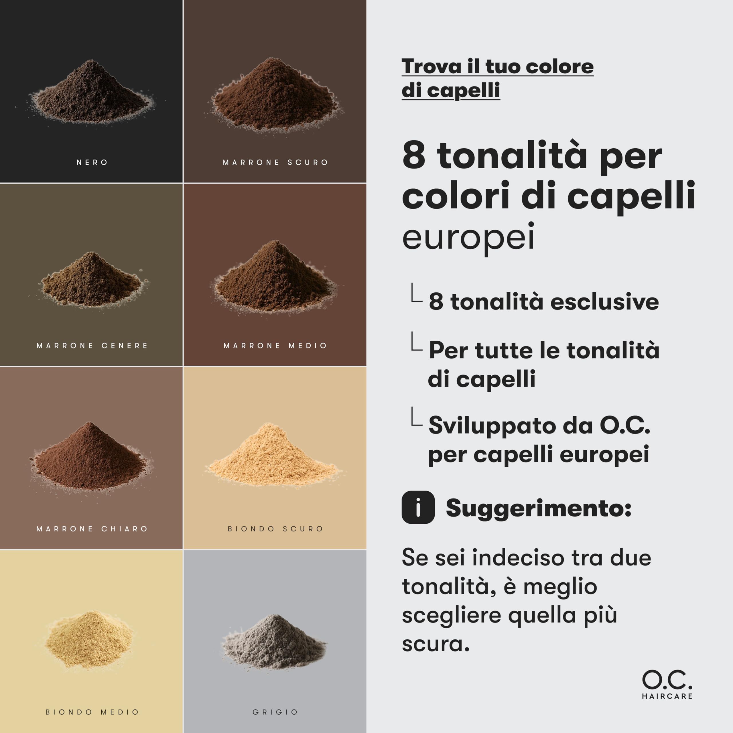 O.C. HAIRCARE Polvere per Radici per l'Ispessimento dei Capelli per Donne e Uomini - per Testa Segreta, Riga e Linea dei Capelli - Consigliato dai Saloni Leader - 9 Colori - Polvere per Capelli