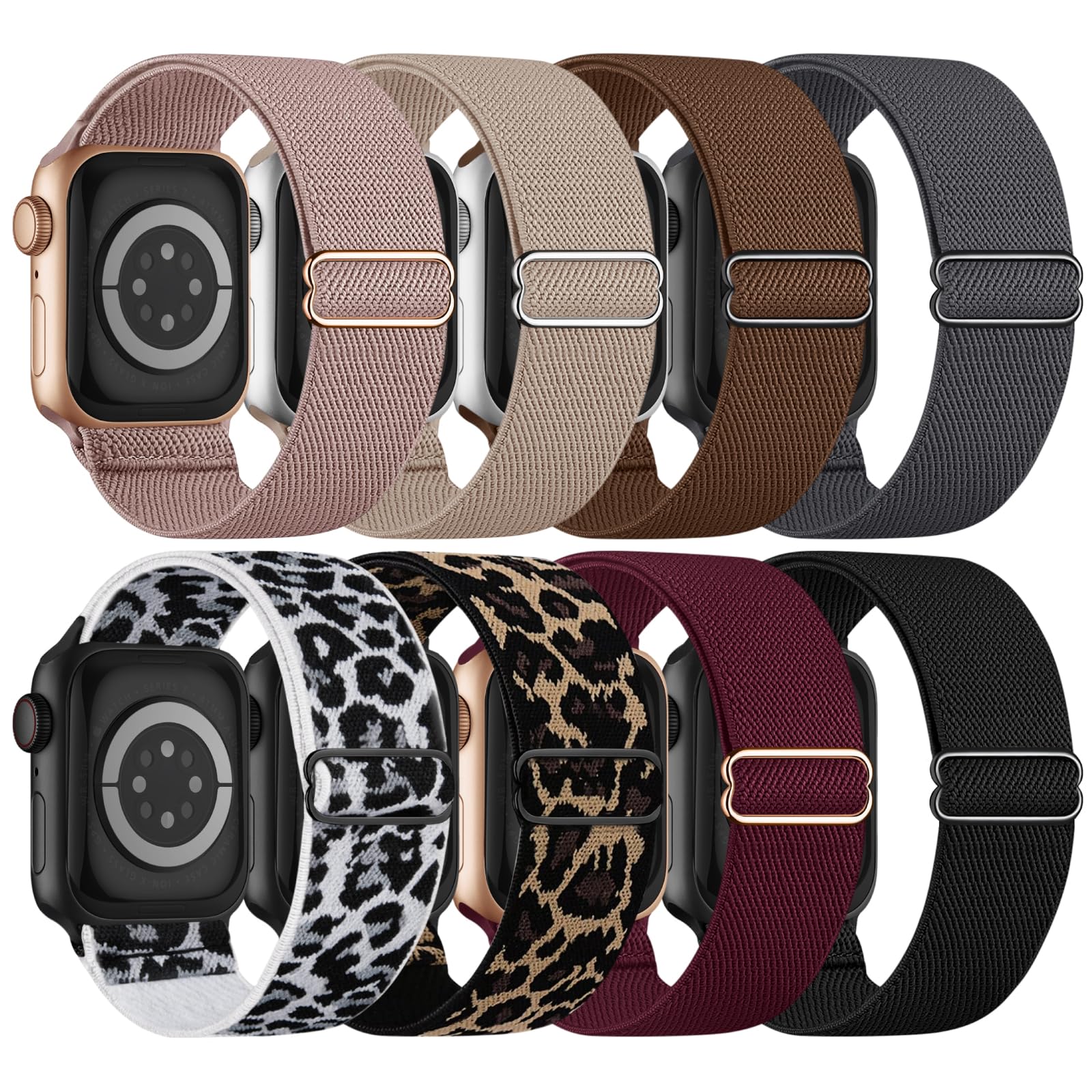 Paquete de 8 correas elásticas Solo Loop compatibles con correas Apple Watch para mujeres y hombres de 1.575 pulgadas, 1.496 pulgadas, 1.614 pulgadas, 1.654 pulgadas, 1.732 pulgadas, 1.775 pulgadas
