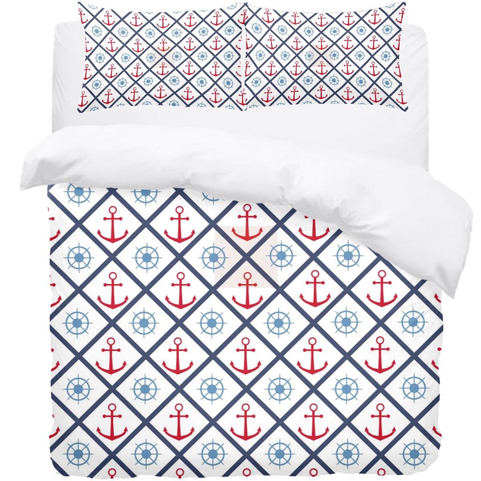 Housse de couette géométrique rouge et bleu Supersoft avec 2 taies d'oreiller