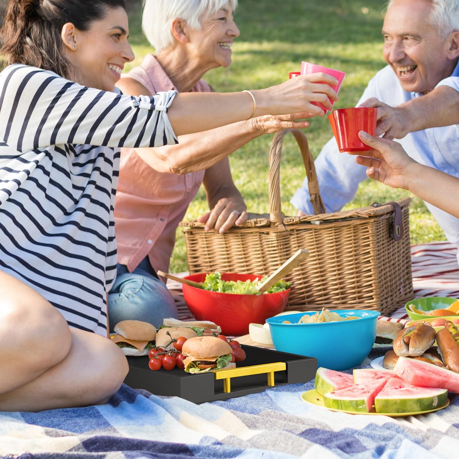 Leather Serving Tray with Gold Polished Metal Handles, Home Decorative Wooden Rectangle Ottoman Decor Platter Bathroom Vanity Tray for All Occasions Black - Image 6