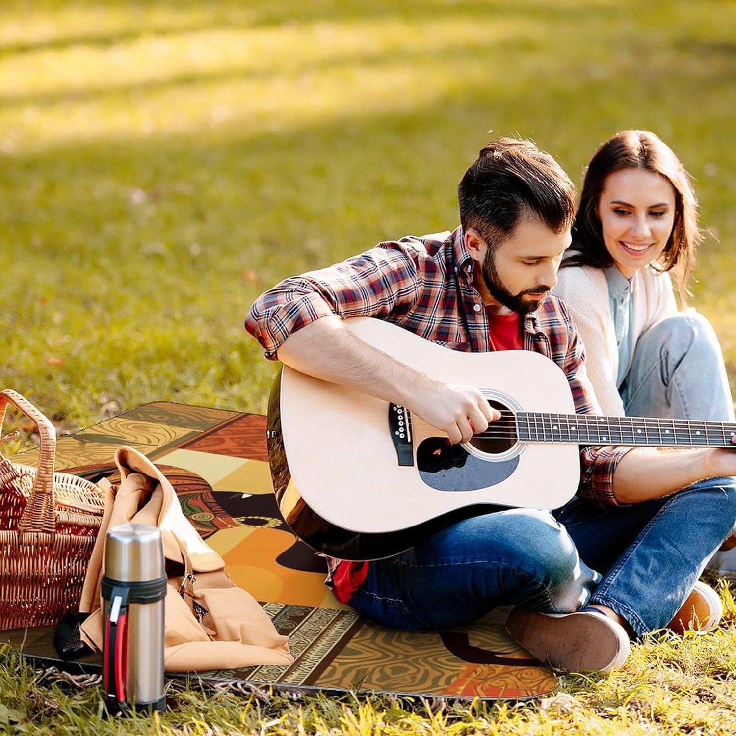 African Woman Picnic Blanket Indoor and Outdoor Square Blankets Waterproof Design Mat Foldable Beach Mats Portable Park Sand Free Blanket for Camping Beach Park