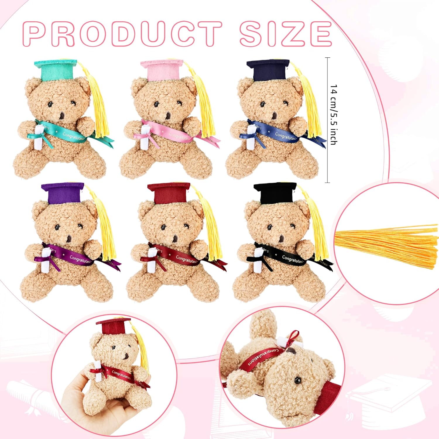 6 Pcs 5.12 Inch Mini Graduation Stuffed Bear Soft Stuffed Graduated Bears School Graduation Bear for Preschool Graduation Gift (Color Set 3)