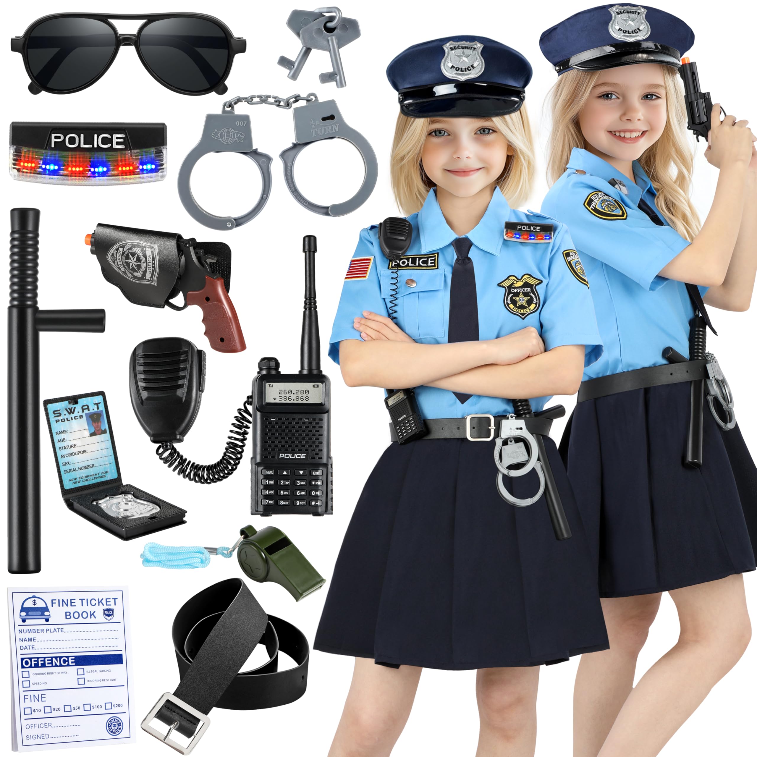 Luucio Police Costume for Girls, Police Officer Costume for Kids with Accessories, Halloween Costumes for Girls 3-12