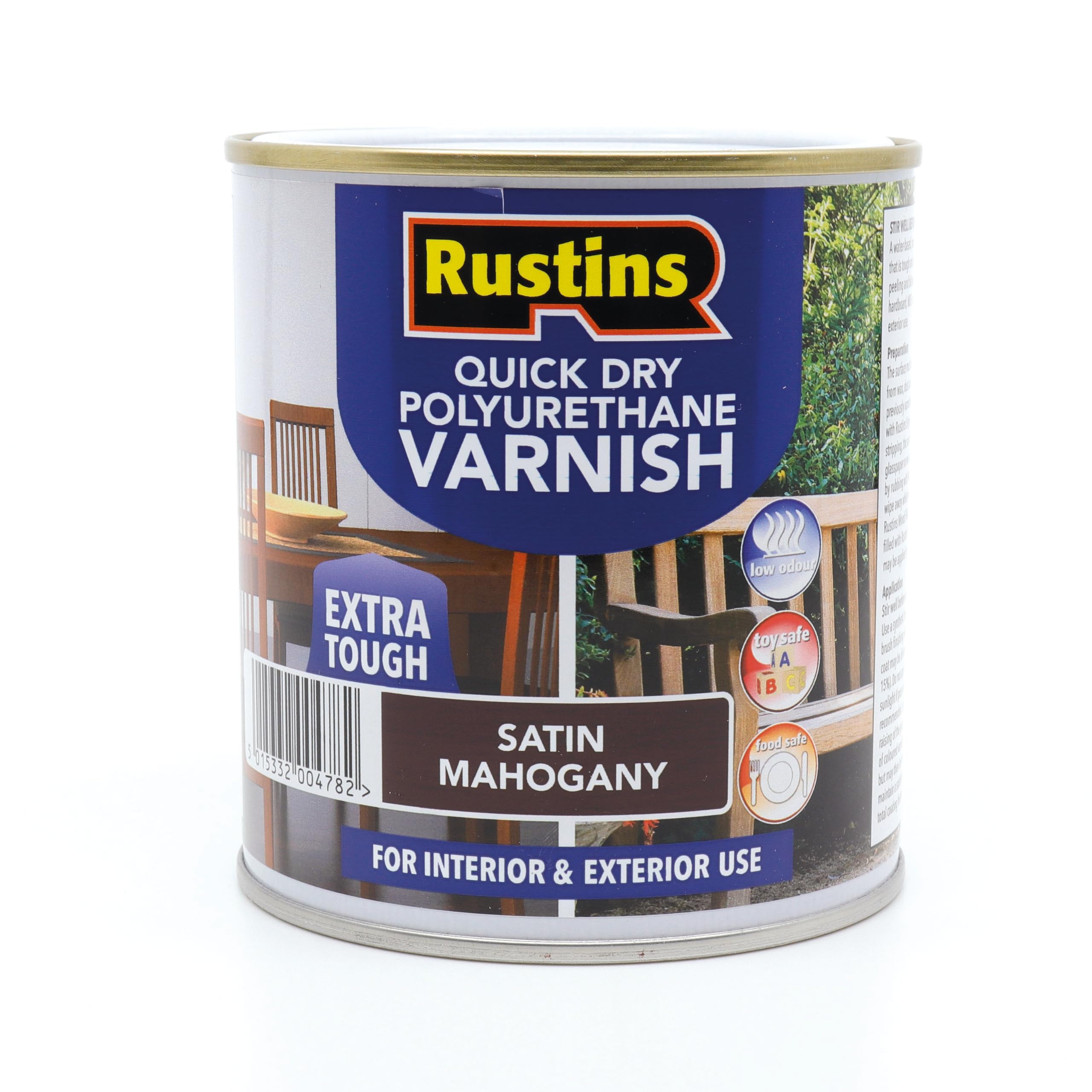 Rustins Quick Drying Polyurethane Varnish Satin Mahogany 500Ml from B&Q
