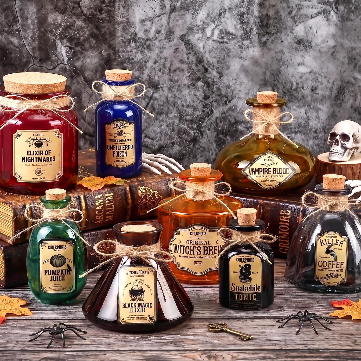 LemonRoad 8 Pcs Potion Bottles Halloween Decoration Glass with Cork, Retro