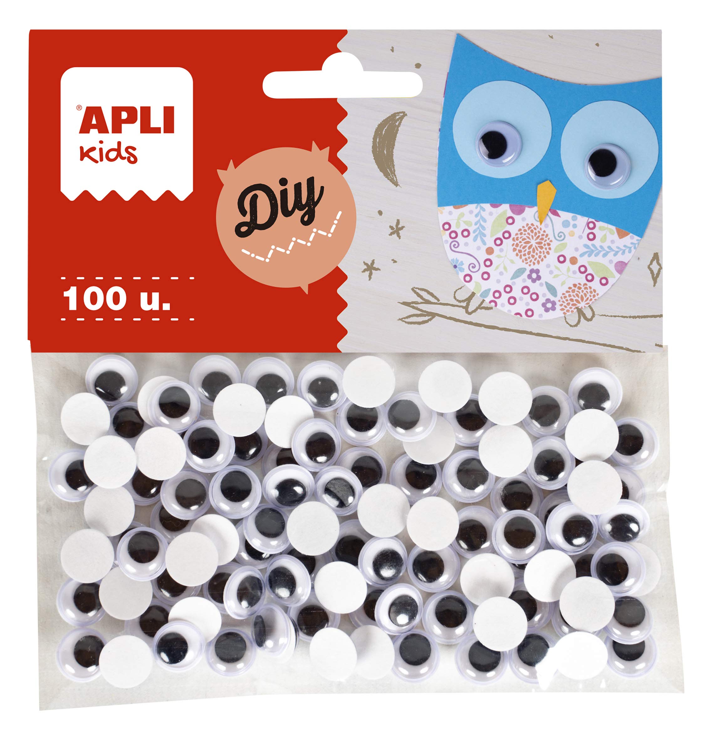 APLI 18253-​100 Yeux mobiles adhésifs noirs pour loisirs créatifs et artisanat - Taille: 10mm