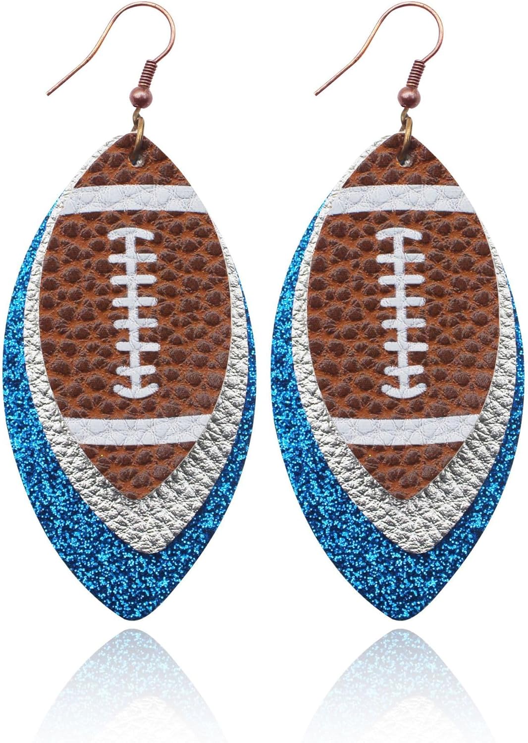 Glitter Layered Football Dangle Earrings Faux Leather Big Statement Football Earrings for Women Funny Sports Game Day Jewelry