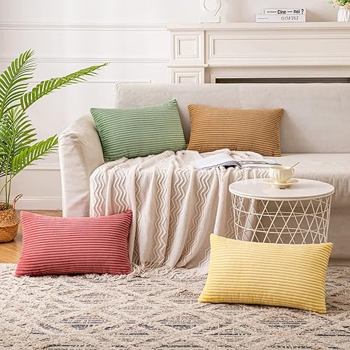 Miniatura 6 de ANRODUO Paquete de 2 fundas de almohada de pana verde salvia de 12 x 20 pulgadas, bonitas y suaves, estilo bohemio, fundas decorativas para cama,