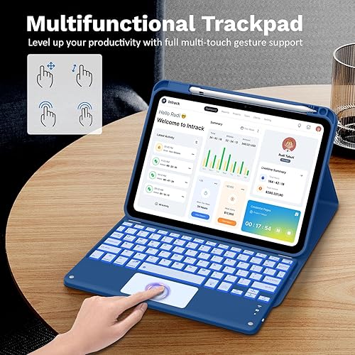 Miniatura 5 de MoKo Funda con teclado táctil para iPad (A16) 11 generación de 11 pulgadas 2025, iPad de 10.9 pulgadas de 10.9 pulgadas, funda con soporte para