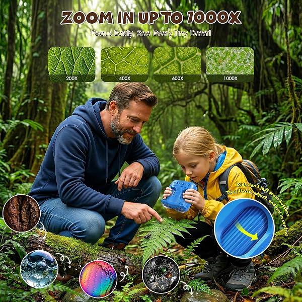 ARNSSIEN Microscopio y Telescopio 2 en 1, Portatil Microscopio para Niños con aumento 1000x, foto y video 1080P, kit científico STEM, regalo educativo y de cumpleaños para niños y niñas de 3 a 12 años - 3