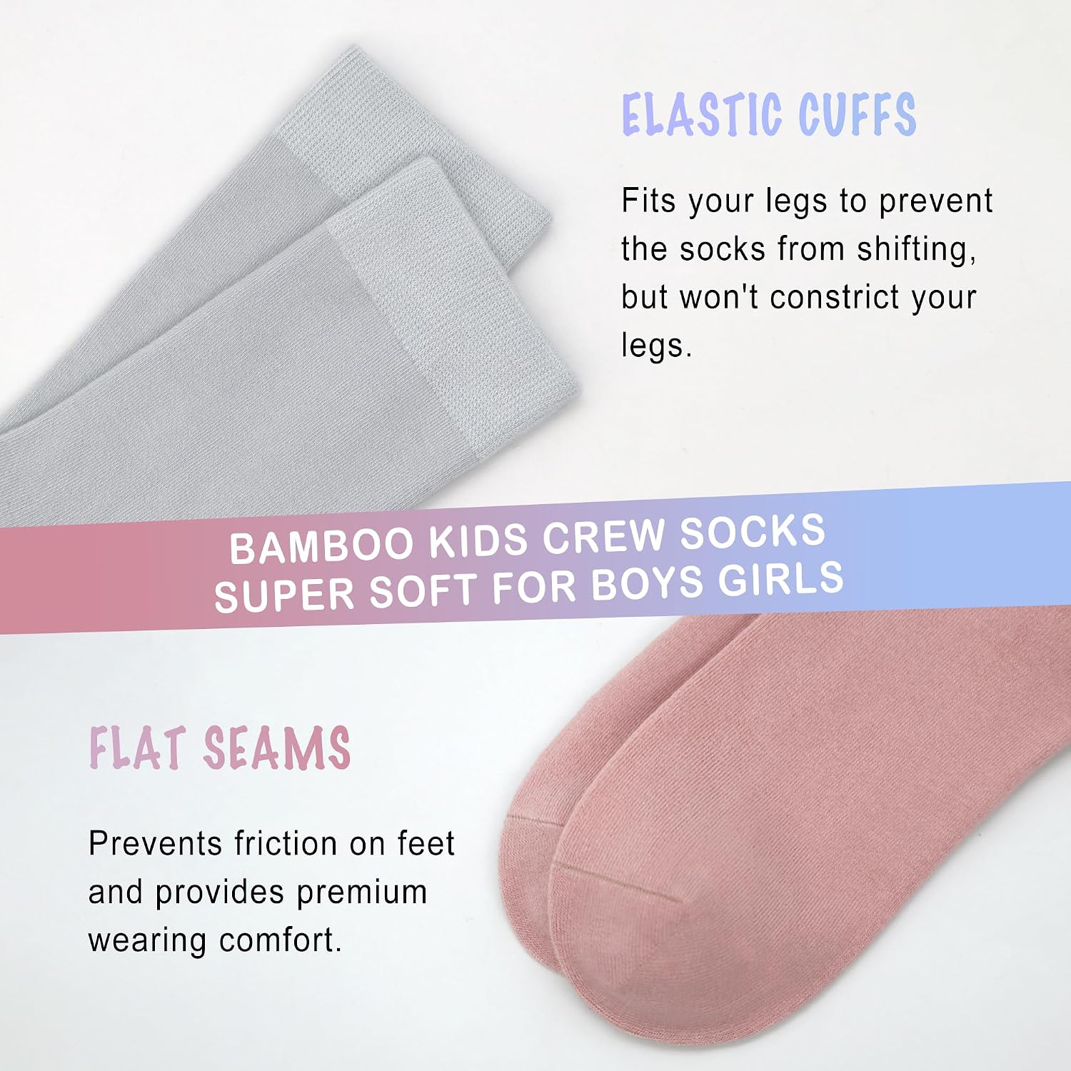 SERISIMPLE Viscose Bamboo Kids Crew Socks School Anti Odor Socks for Boys Girls Uniform Light Weight Flat Seam Socks 5 Pairs