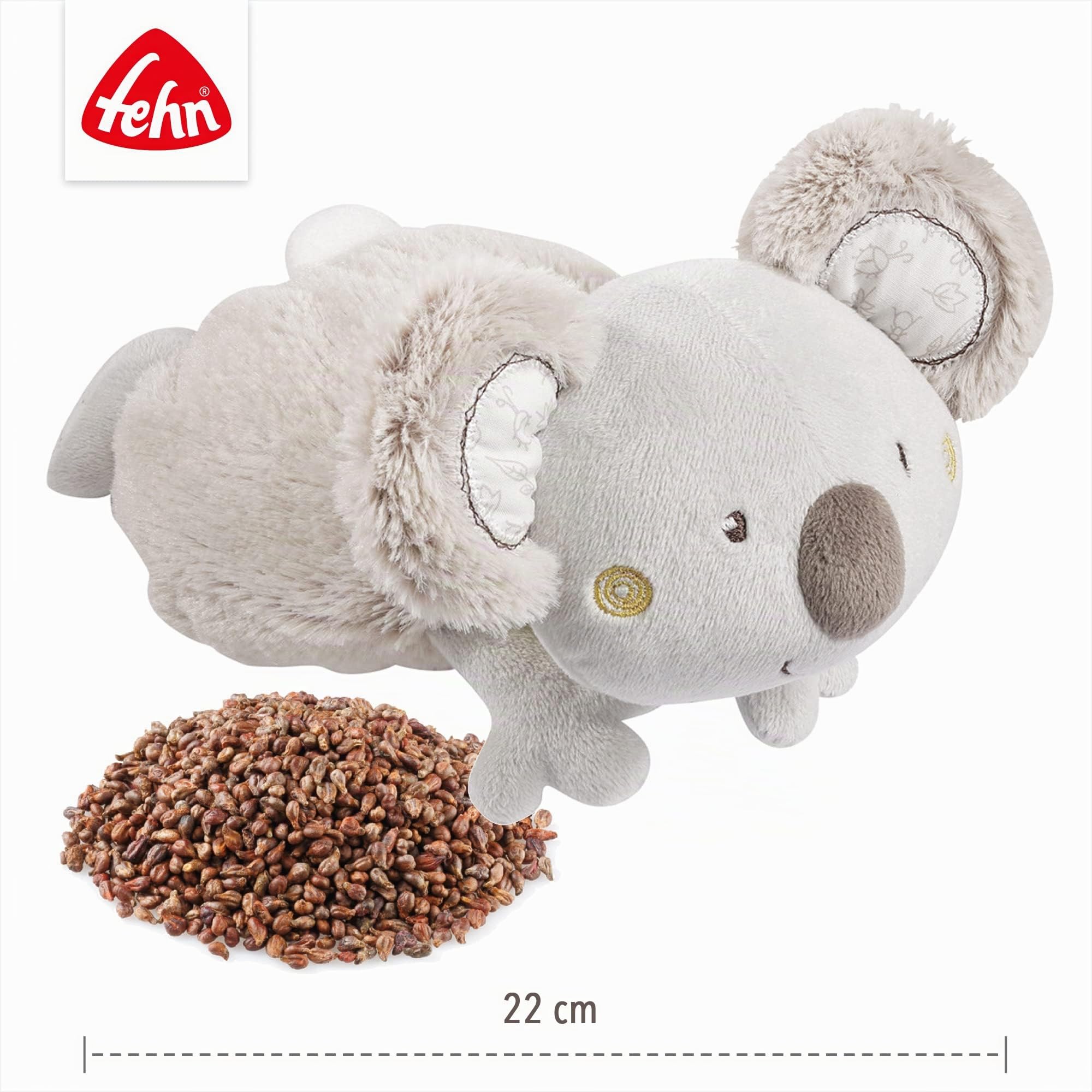 Fehn animal térmico koala - Cojín de pepitas de uva con un bonito diseño de koala de peluche - Almohadilla térmica para la relajación de bebés y niños pequeños a partir de 0+ meses