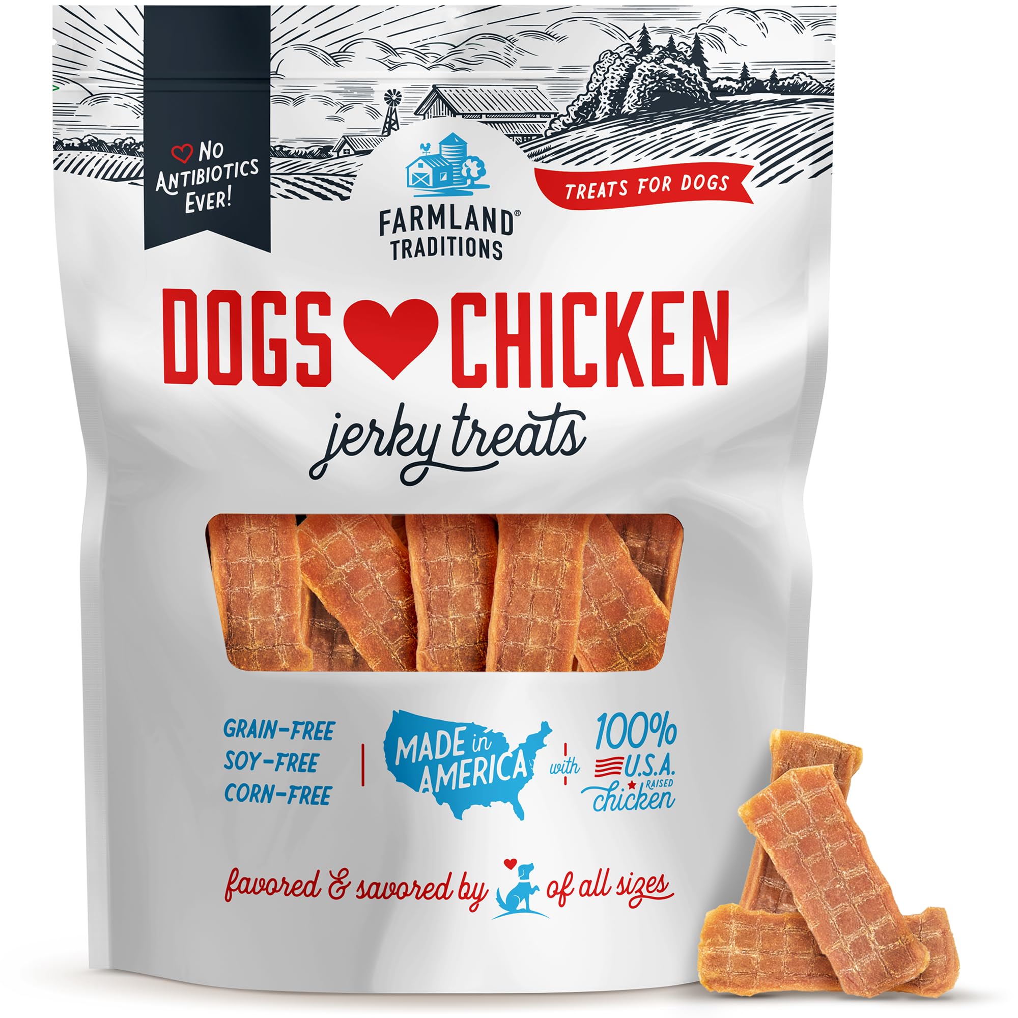 Farmland Traditions Dogs Love Chicken Jerky Dog Treats, Premium Two-Ingredient Dog Jerky with USA-Raised Chicken & No Antibiotics Ever, 3-Pound Bag