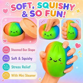 4Pcs Dumpling Squishy,Giant Glitter Squishy Dumpling Toys for Adults & kids,Jumbo Sensory Fidget Toy,Stress Relief & Fun Play,Novelty Squeeze Toys Gift for Party Favors
