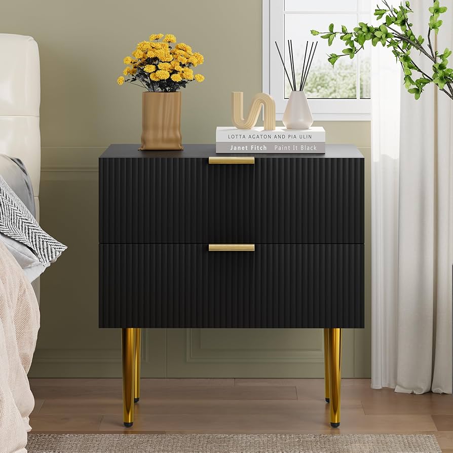 Amazon.com: Algherohein Black Nightstand for Bedroom, Fluted