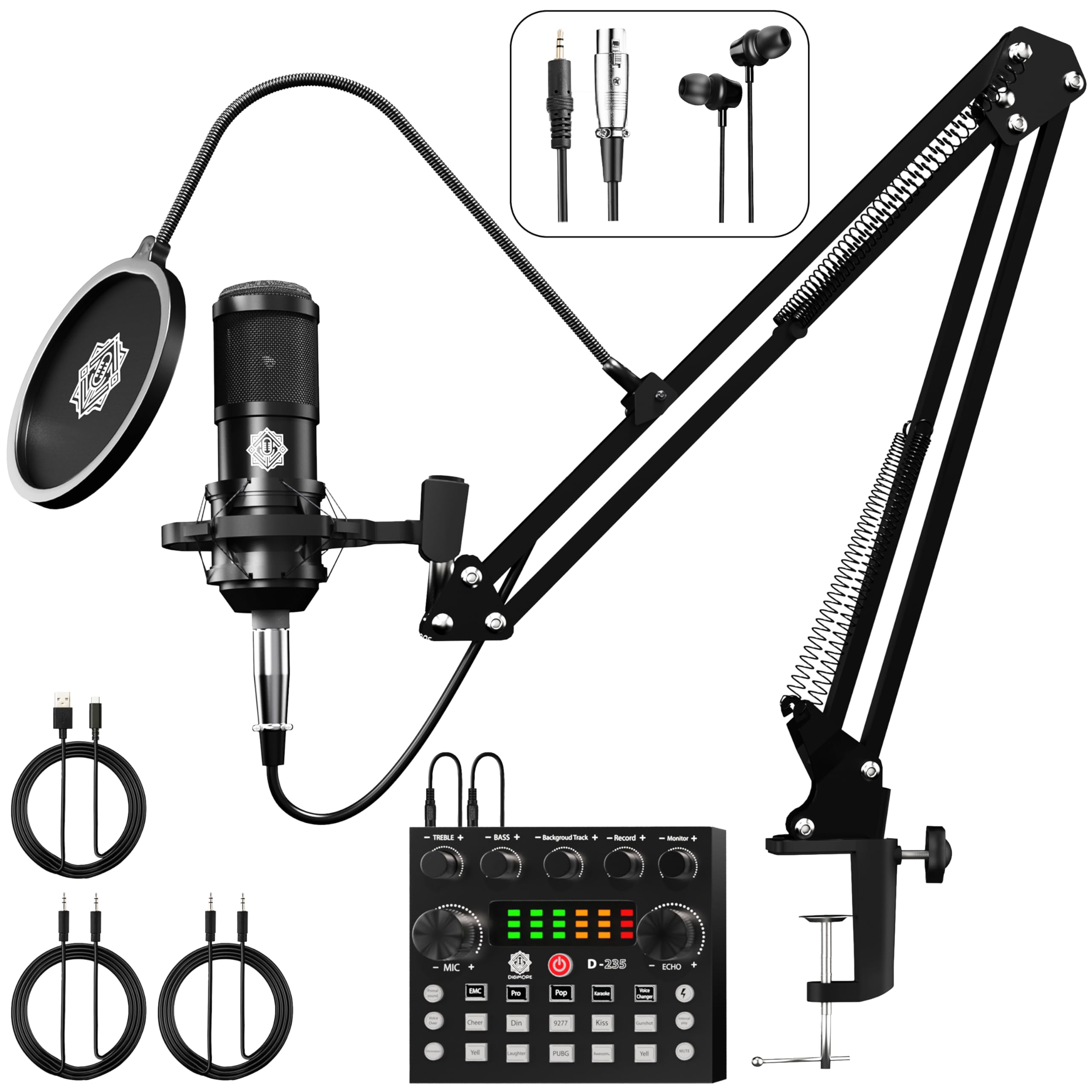 DIGIMORE Condenser Mic for Singing with V8 Sound Card | Condenser Microphone Kit | Voice Changer | Studio Recording Equipments Full Set, Voice Recorder Mic, Karaoke, Gaming, Podcast & Lecture (D-430)