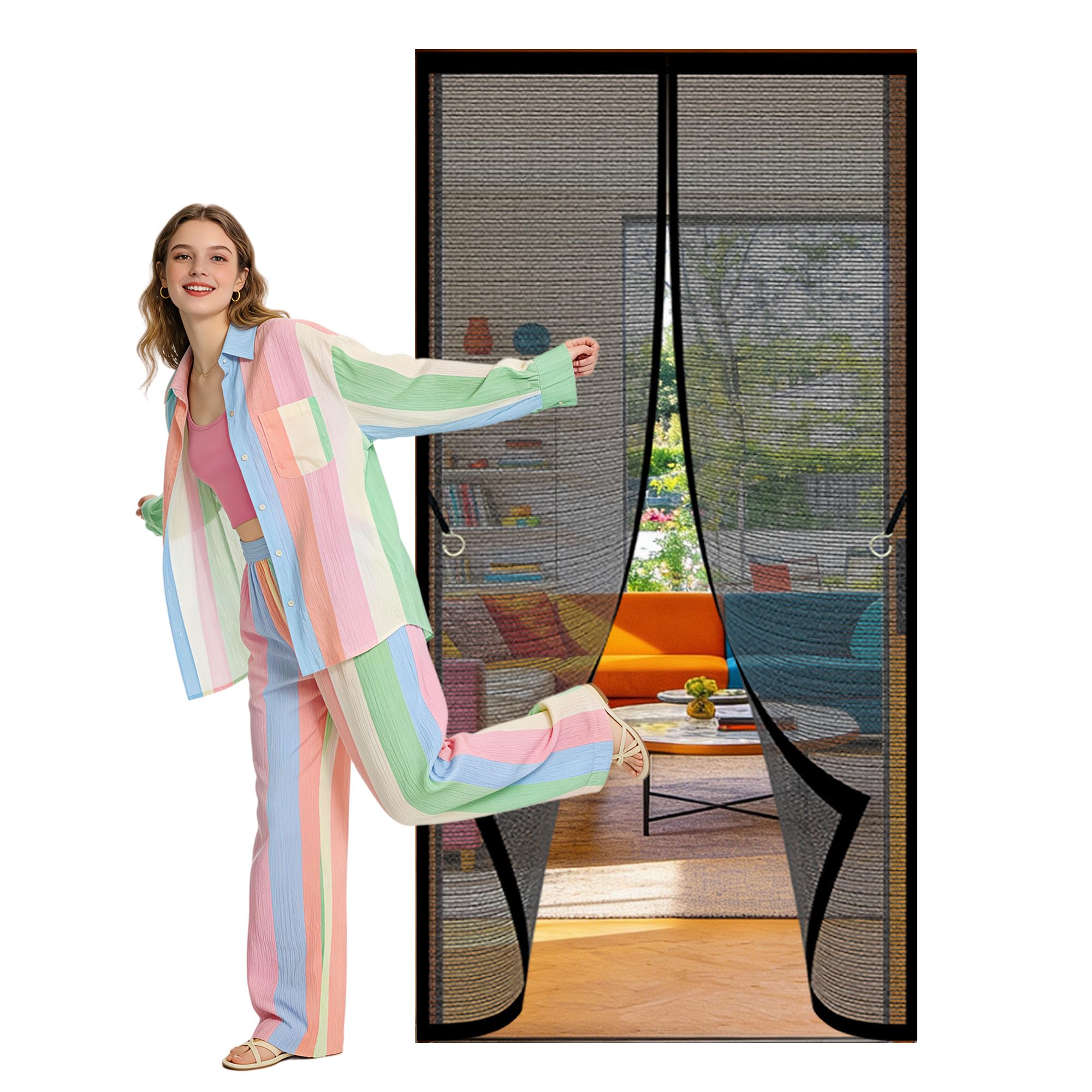Chengtt Black Fly Screen Door 122 X 210 Cm Automatically Closes Durable Door Fly Screen Curtain Hands Free Auto Closing For Living Room, Bedroom, Patio,