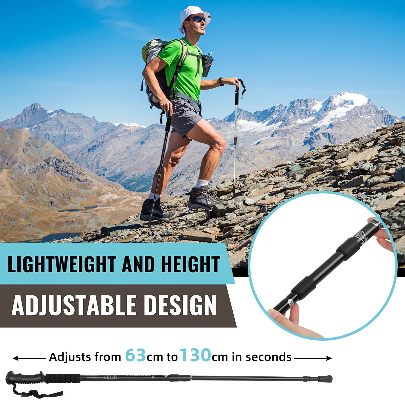 Bastoncini Trekking Antishock 65-135cm Alluminio – Coppia Nordic Walking Escursionismo - Foto 2