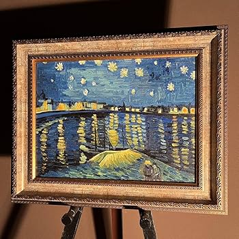 Amazon.co.jp: 手書き油絵 ゴッホ ローヌ川の星月夜 額付 絵画