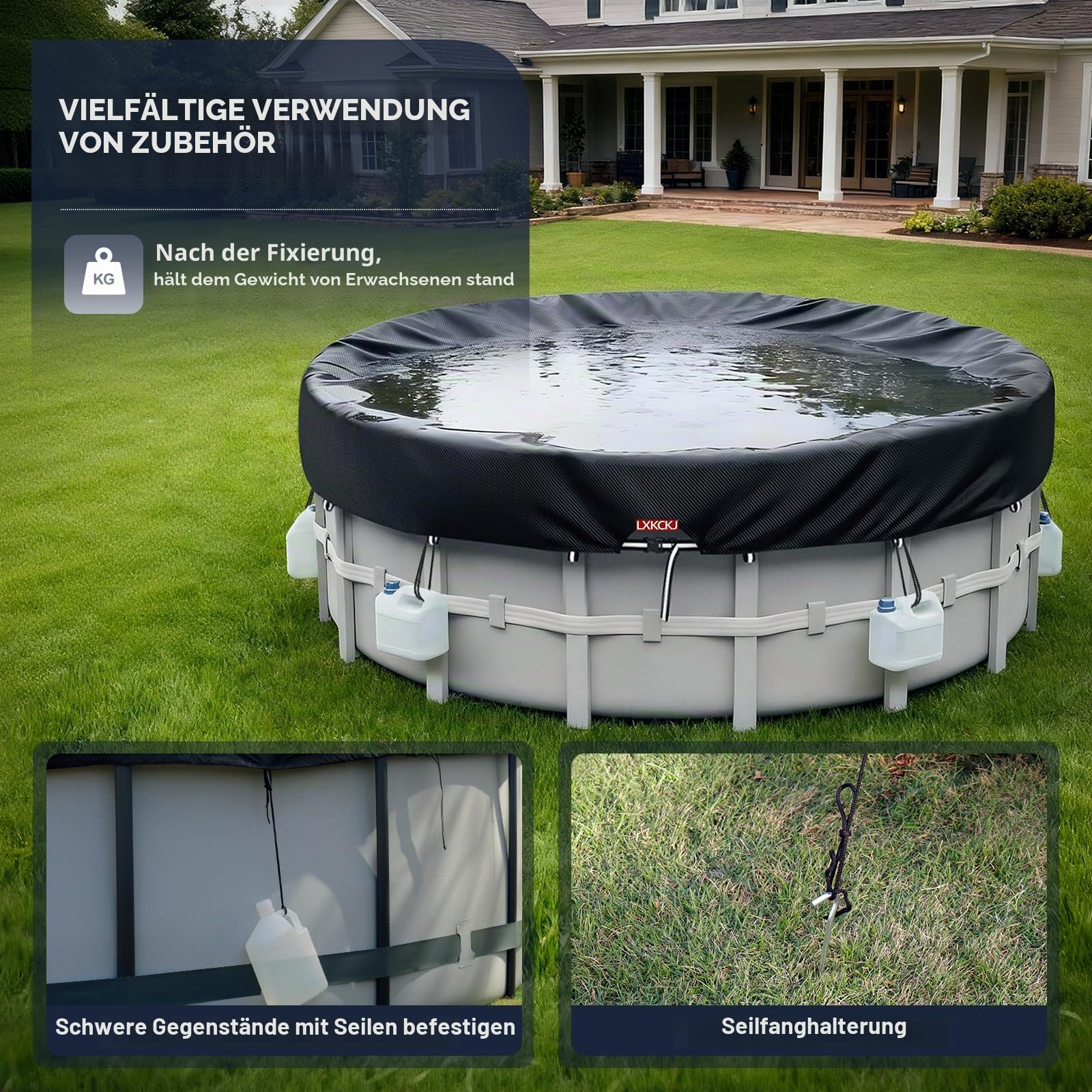LXKCKJ Runde Poolabdeckung für oberirdische Pools- Lagertank Poolabdeckung mit Kordelzug Design-Whirlpool-Abdeckung Ideal für wasserdicht und staubdicht (4,5 m,Schwarz)