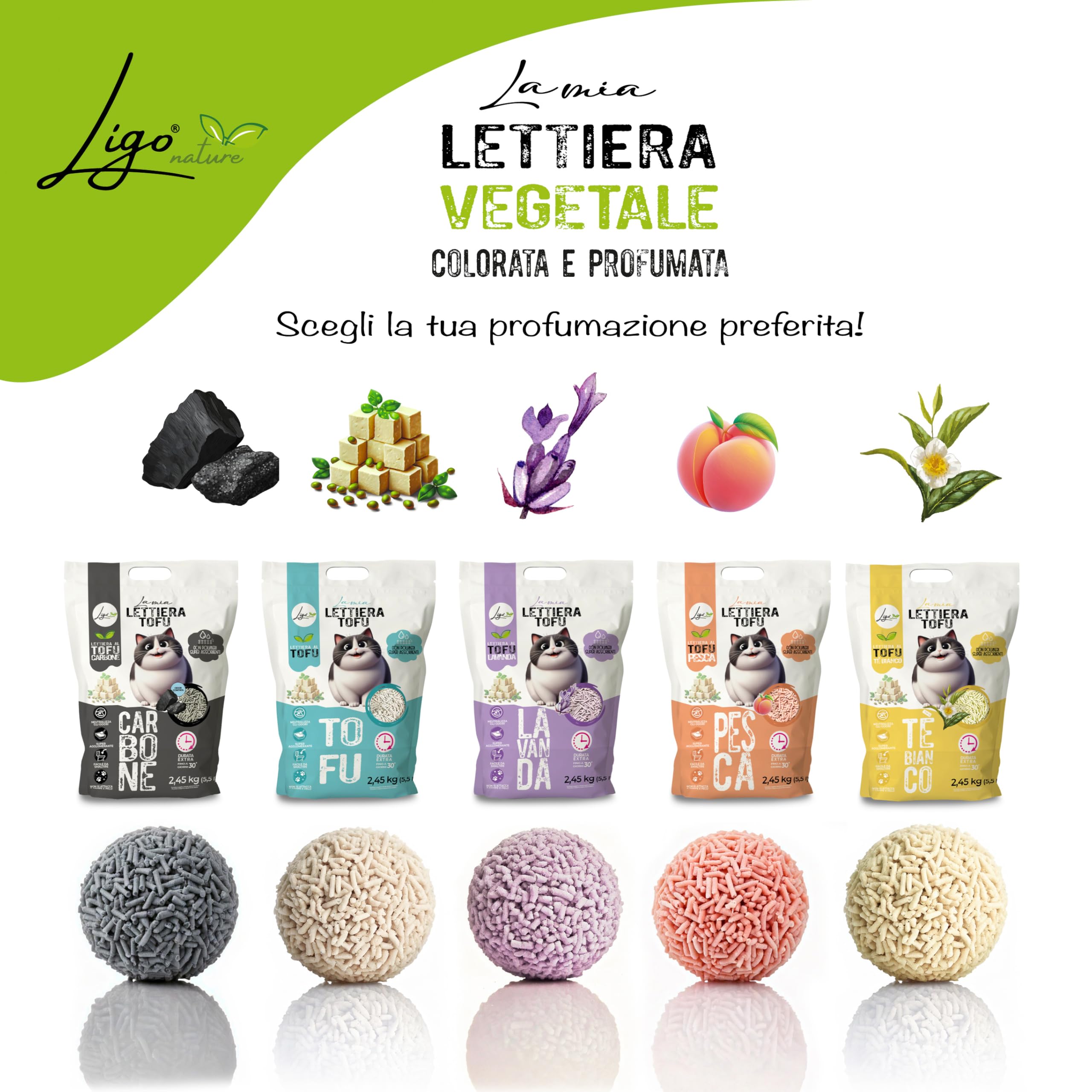Ligo Nature Lettiera gatto | con carboni attivi| ecologica| ultra assorbente|assorbimento rapido|controllo degli odori|10l