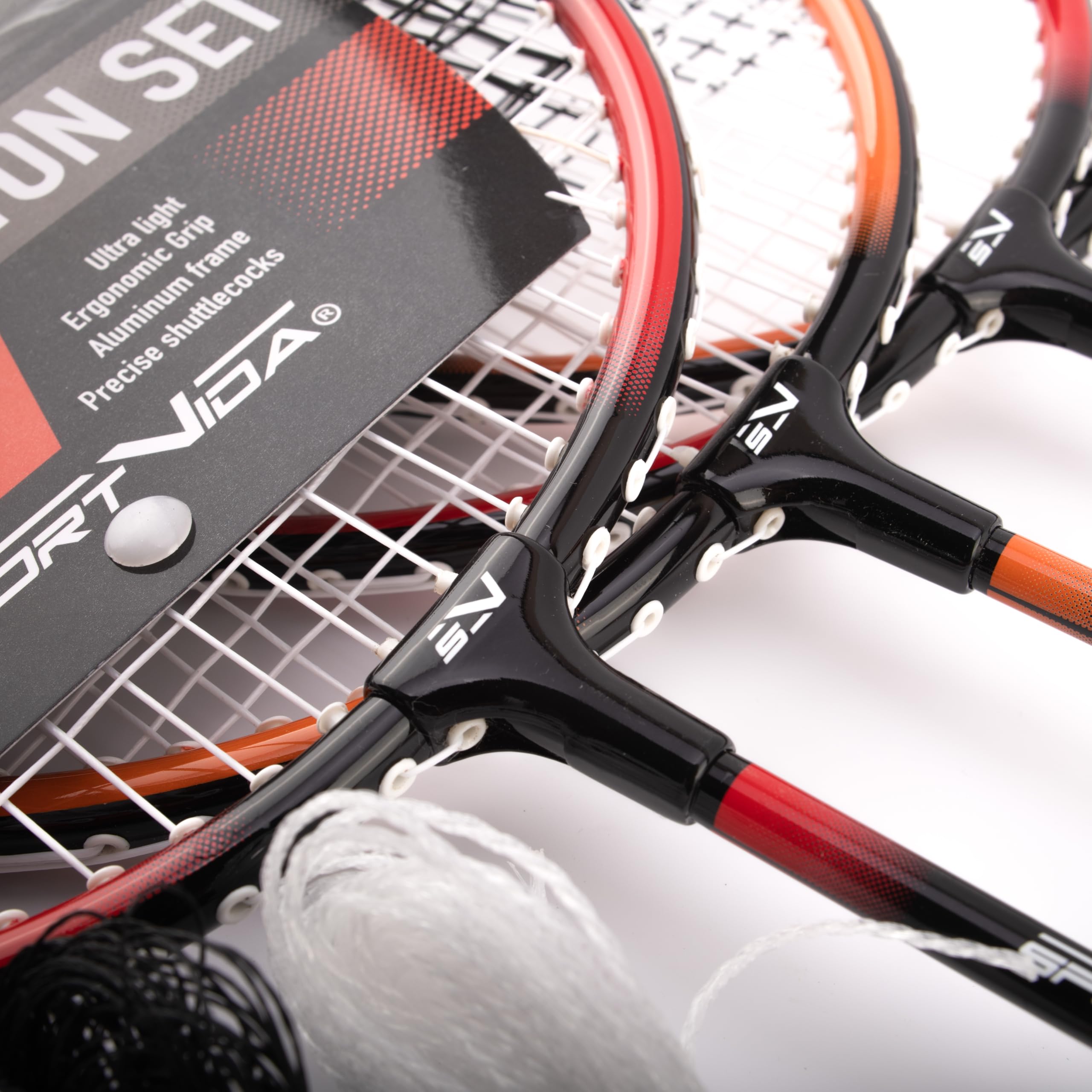 SportVida Badminton Set 2-4 Spieler, Badmintonset für die Familie zum Spielen und Trainieren (4 Spieler (Mit mesh))