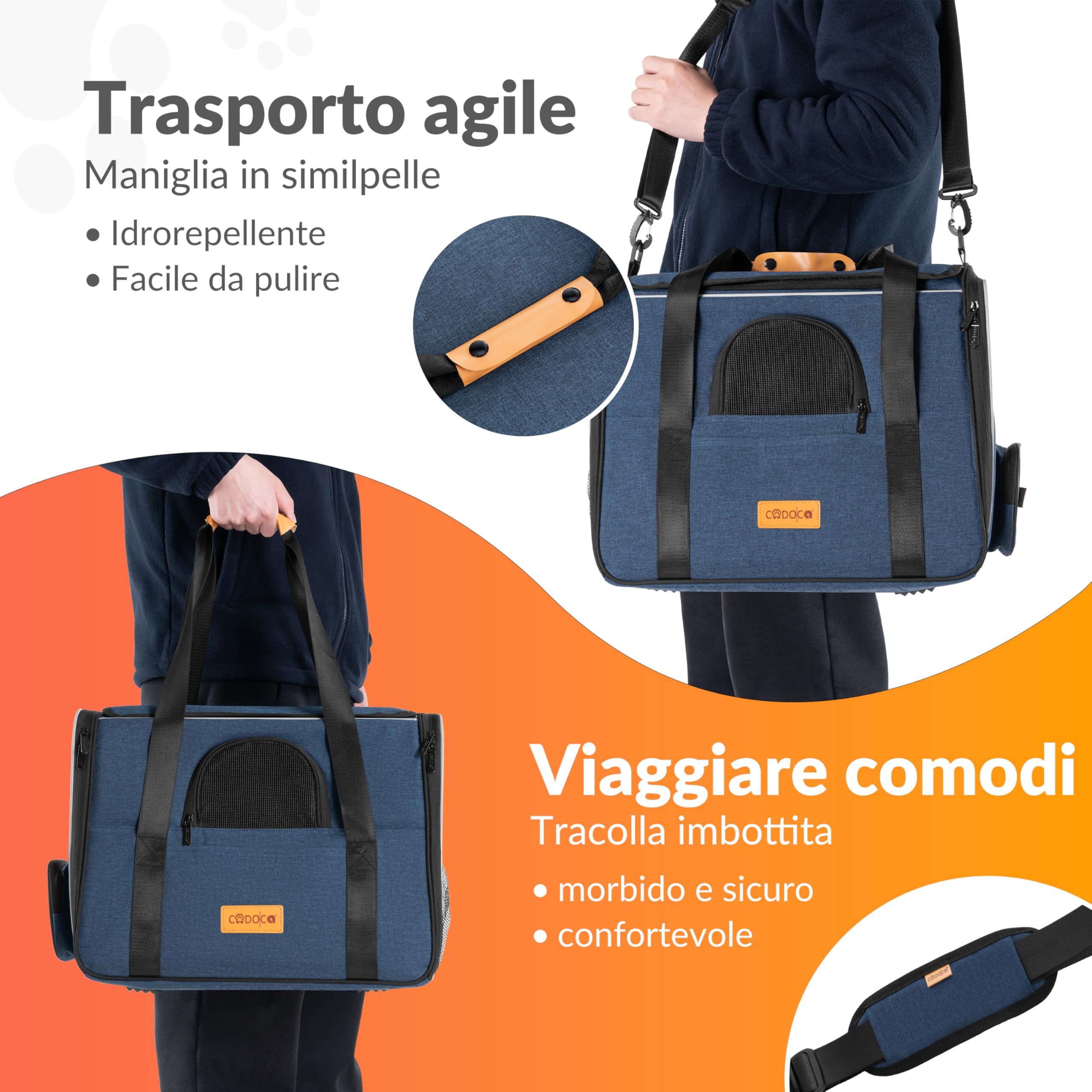 CADOCA® Trasportino Gatto Cane Auto Borsa Animali Tracolla e Ciotola Zaino per Cani Cuccia Gatti Viaggio Macchina Box per Trasporto Diversi Colori