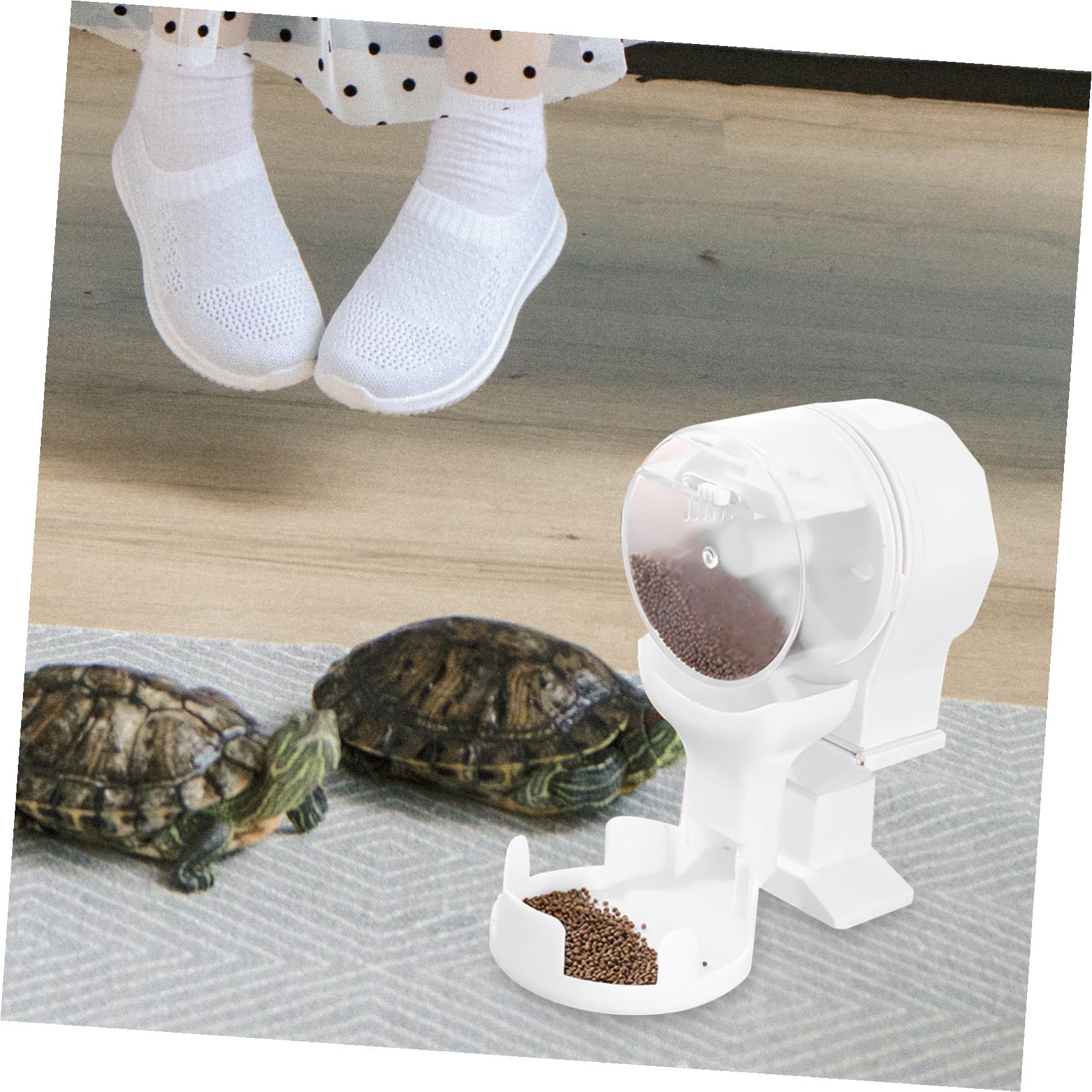 Dispenser Automatico per Rettili e Tartarughe 100ml Ciotola Stabile in Plastica Bianca Vassoio Alimentatore per Alimentazione Controllata in Terrario