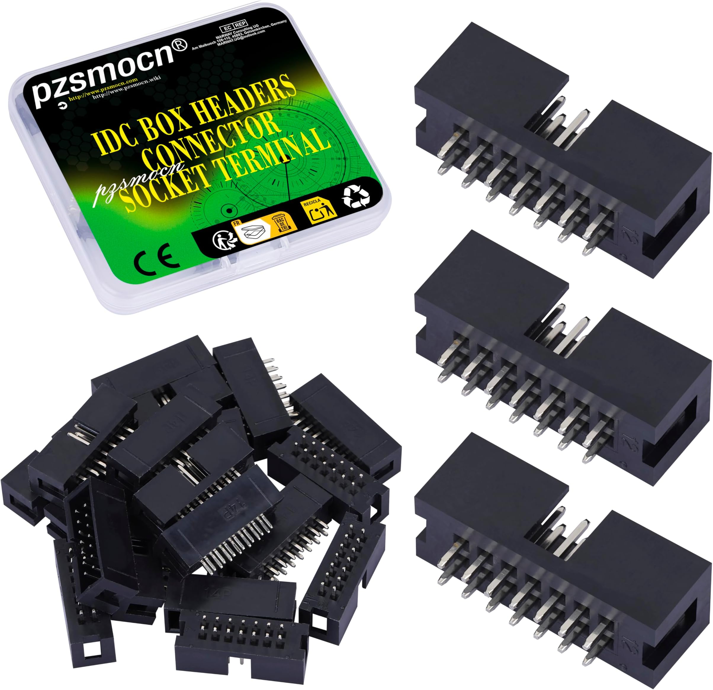 Pzsmocn 20 Pieces IDC 2 * 7 Double Row 2.54 mm Pitch JTAG ISP 14-Pin Straight Pin in-line Box Header Connector Adapter Cable Male Socket Terminal for PCB Electronic Equipment Projects.