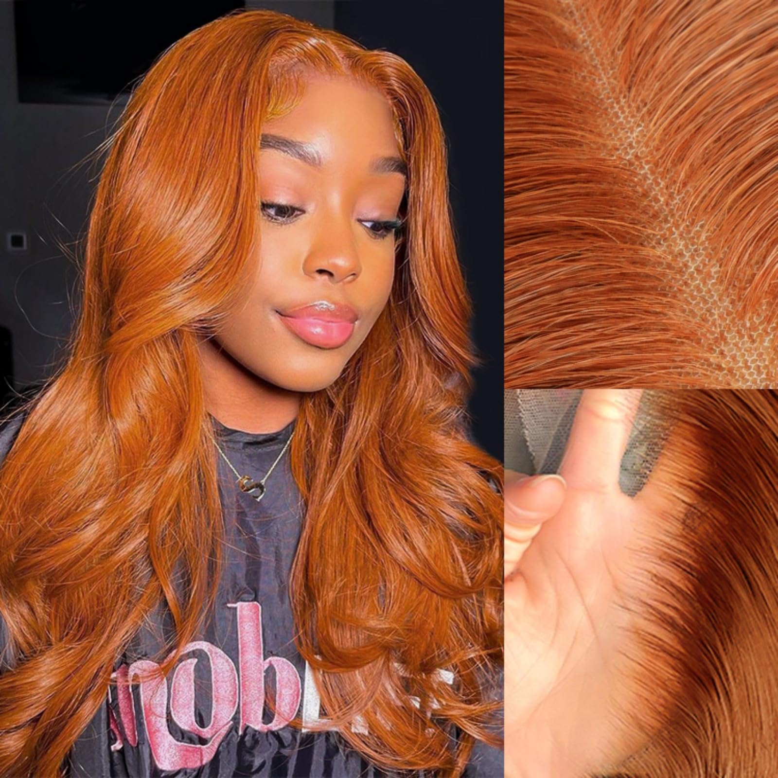 Ali Pearl Wig Ginger Lace Front Wigs Human Hair Body Wave 13x4 HD Lace Front Wigs Pre Plucked Pre Bleached Pre Cut Glueless #35 Colored Copper Red Wigs Human Ha