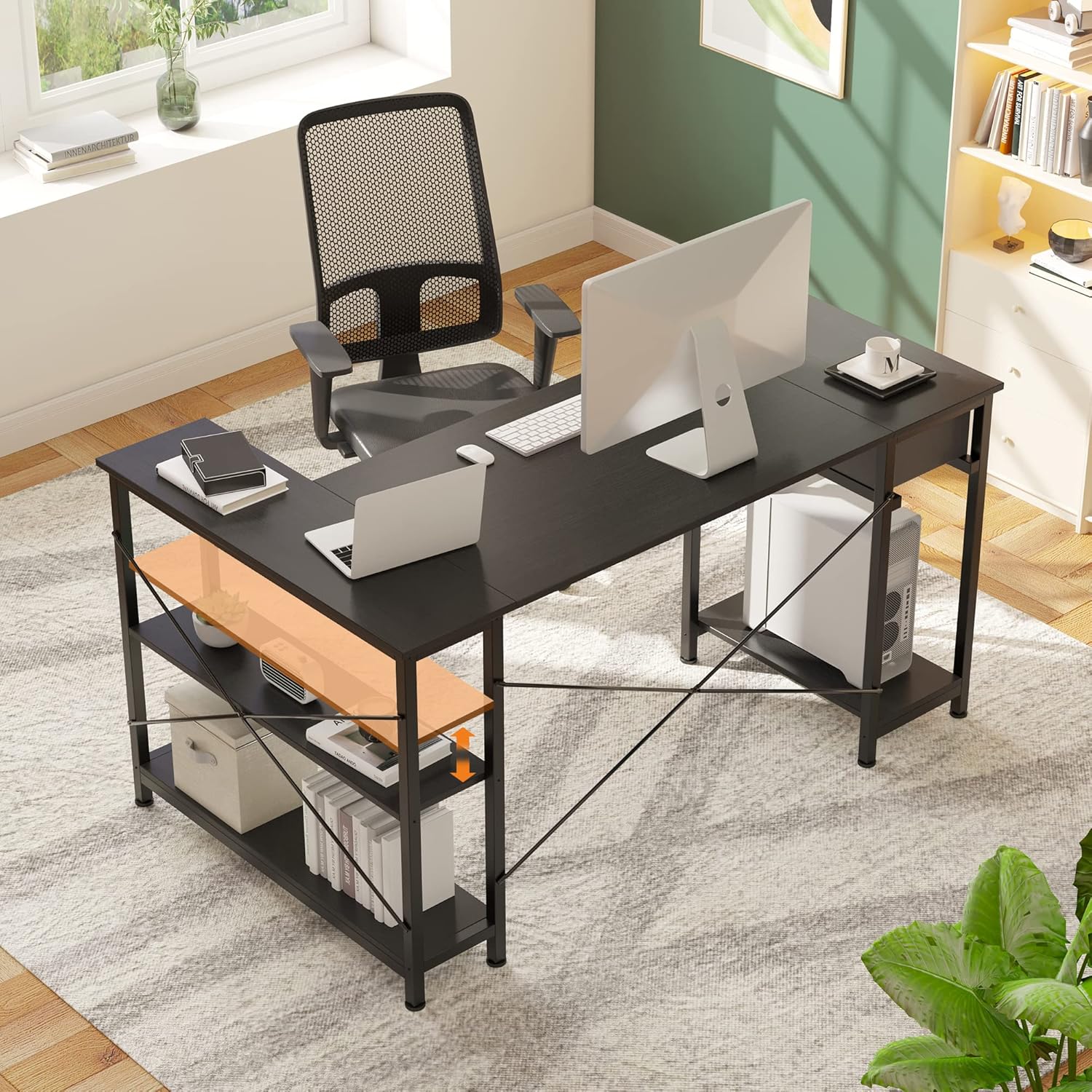 Buy Mexin L Shape Desk with Drawers, 56.7 inch Corner Computer Desk