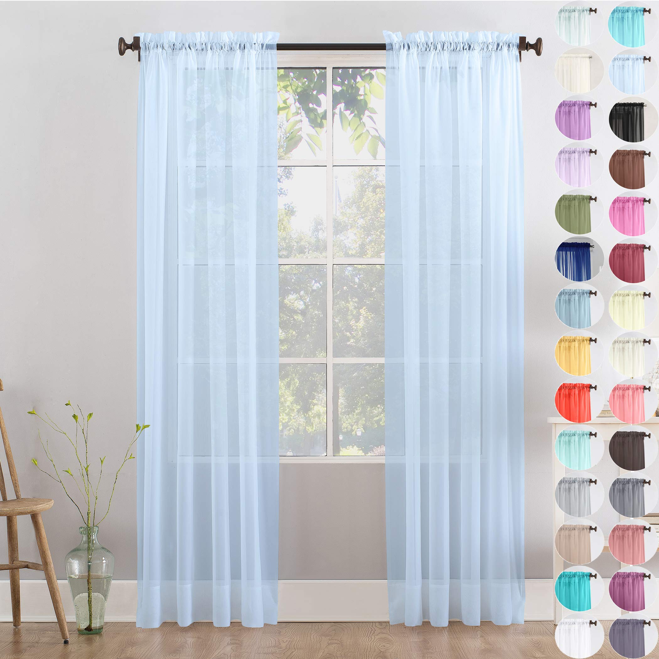 Megachest a pair of slot top voile curtains (Baby Blue, 56" wideX36 drop 2 Panels), W 56" x L 36" (2 Panels) - Image 2