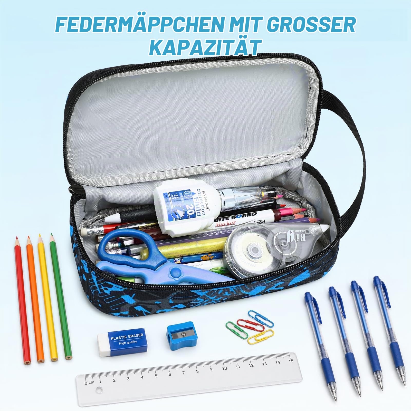 Schulrucksack Set Jungen mit Federmäppchen, Gaming Design | Großer Schulrucksack mit Leuchtendem Gaming Design, Ideal für Grundschule und Sekundarstufe