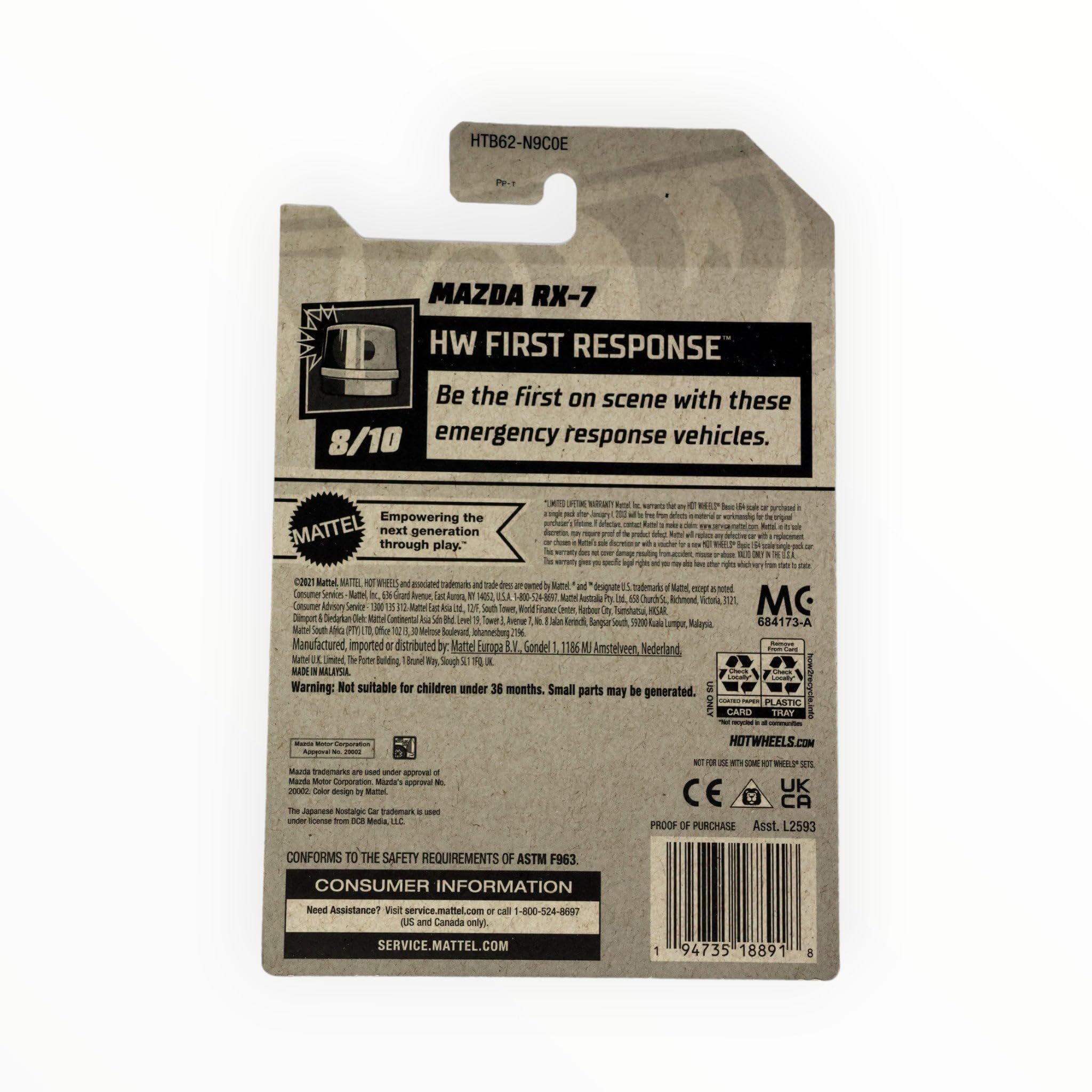 Matchbox Hot Wheels Mazda RX-7 Diecast Car - White HW First Response Edition