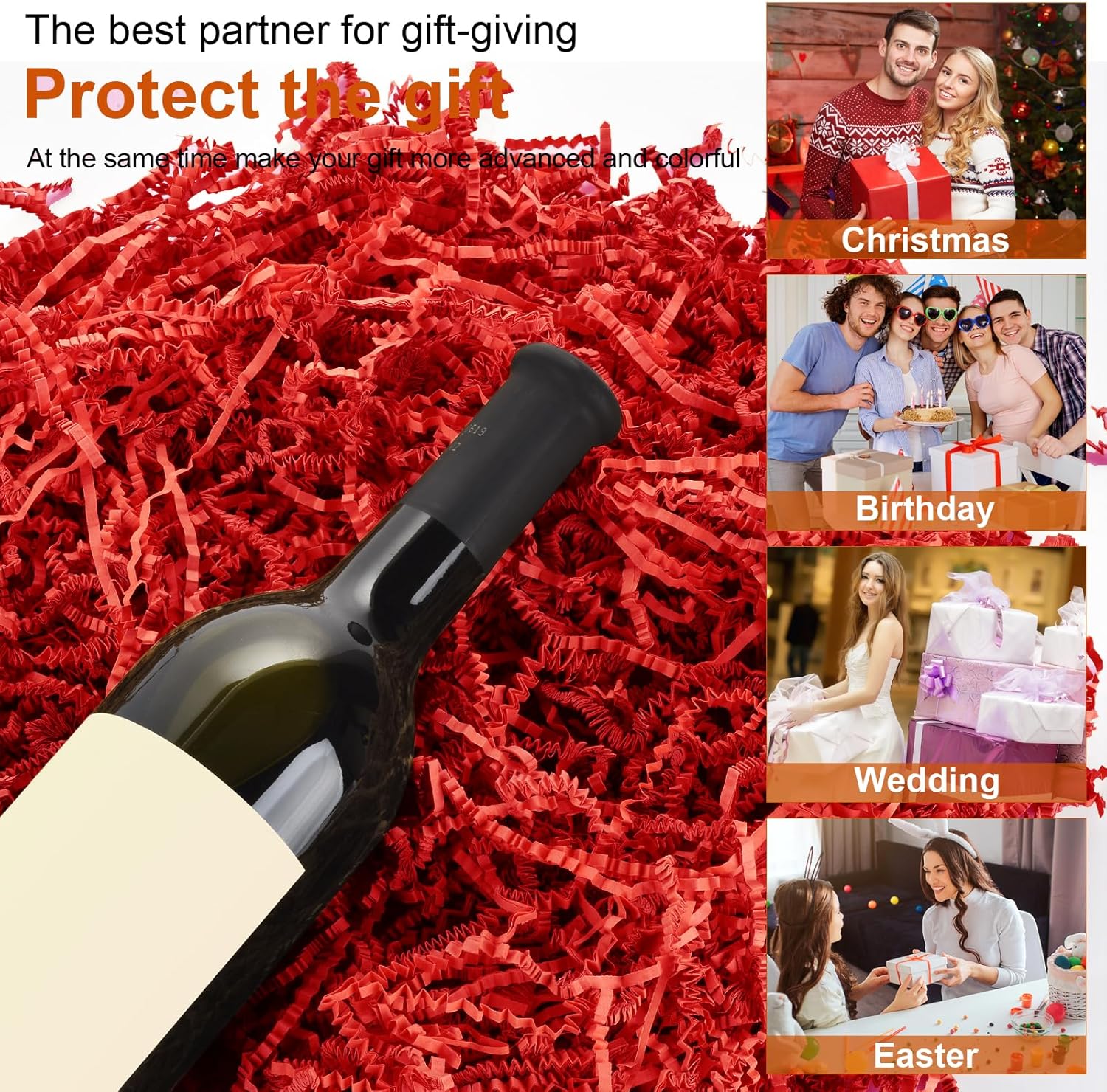 Darfukei Crinkle Paper Filler, Valentine's Day Shredded Paper For Gift Baskets 1/2LB (8 oz) Red for New Year's gift Baskets Grass, Crinkle Cut Papers Shred For Birthdays, Weddings,Boxes Bags, Basket Filler ,Anniversaries,Gift Wrapping - Image 5