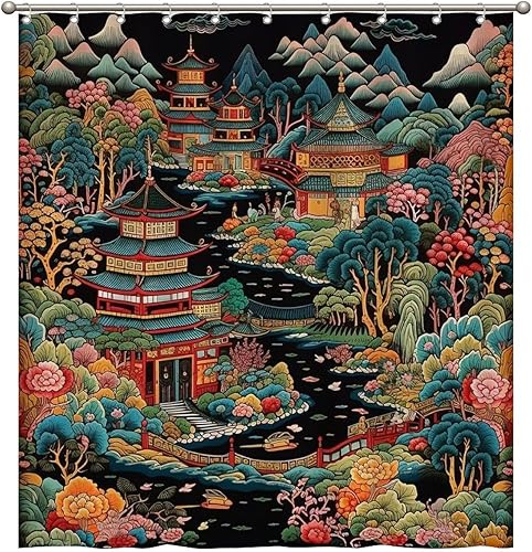 Miniatura 171 de Cortinas de ducha de baño con ganchos, 72 x 92 pulgadas, cortina de ducha de tela impermeable con diseño de flores y pájaros, cortina de ducha