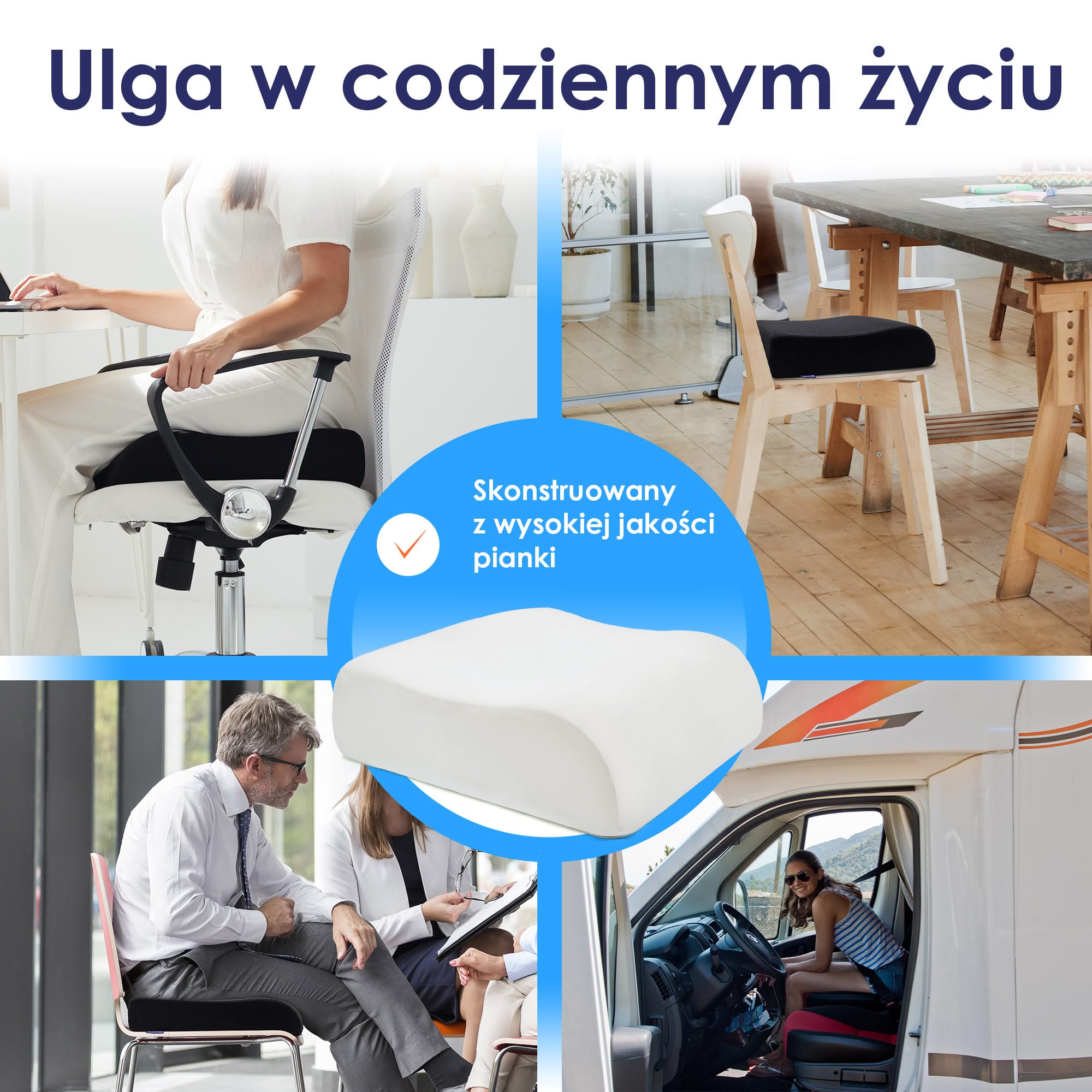 Podwyższenie siedziska 12 cm dla dorosłych – twarde, wygodne na krzesło | Twarde podwyższenie & pomoc przy wstawaniu · siedzisko 12 cm wyżej · 41x41 cm · krzesło, auto & biuro · OEKO-TEX