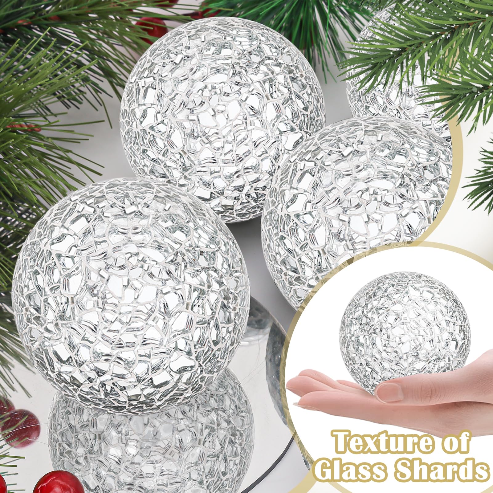 Palline a mosaico in vetro solido 6 pezzi/6 cm sfera in vetro specchio scoppiettante palle tavolino set vasi gruppo decorativo - argento