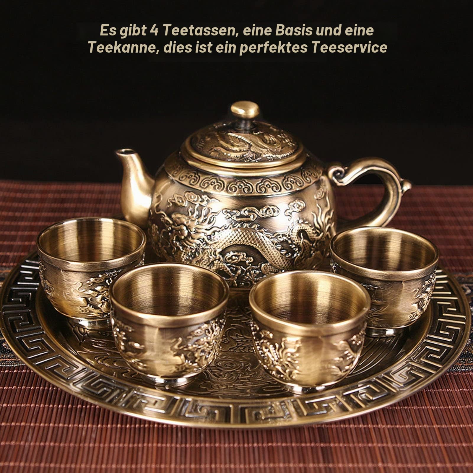 Vintage Coffee Pot Set, Metall Tee Set mit 4 Tassen und Tabletthilfemuster Marokkanischer Teekannenservice für Home Office Tischdekoration