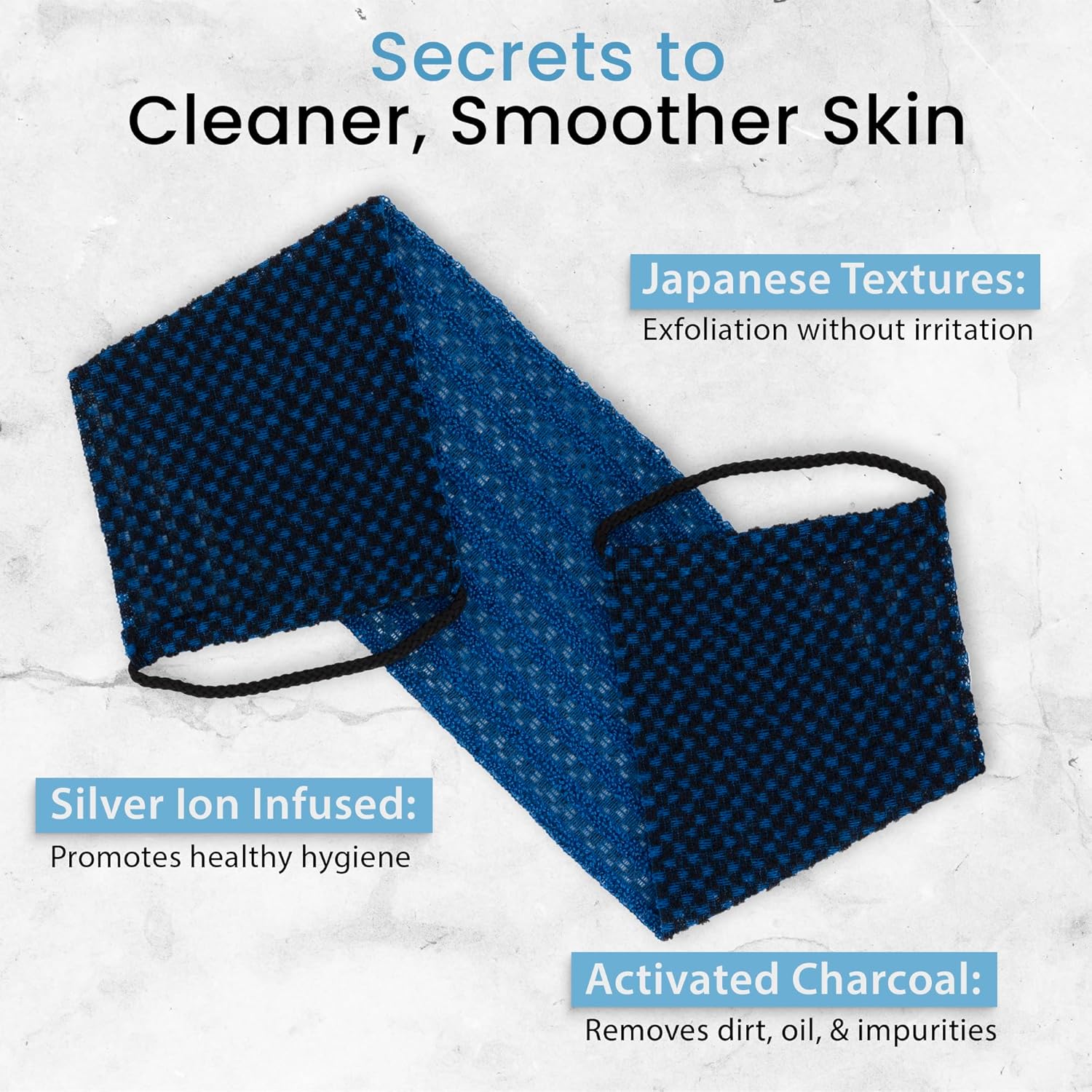 Japanese Exfoliating Washcloth for Back & Body - Charcoal & Silver Ion Exfoliating Towel - Two-Sided Gentle Exfoliation - Image 3
