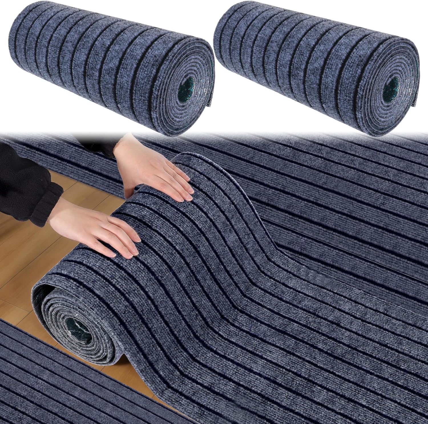 2 Rolls Peel and Stick Carpet, 15.7"x118" Thick Anti-Slip Floor Tiles for Safe Stairs & Quiet Rooms, 4mm Self Adhesive Rug Runner for Bedroom, Kitchen & Office DIY Flooring