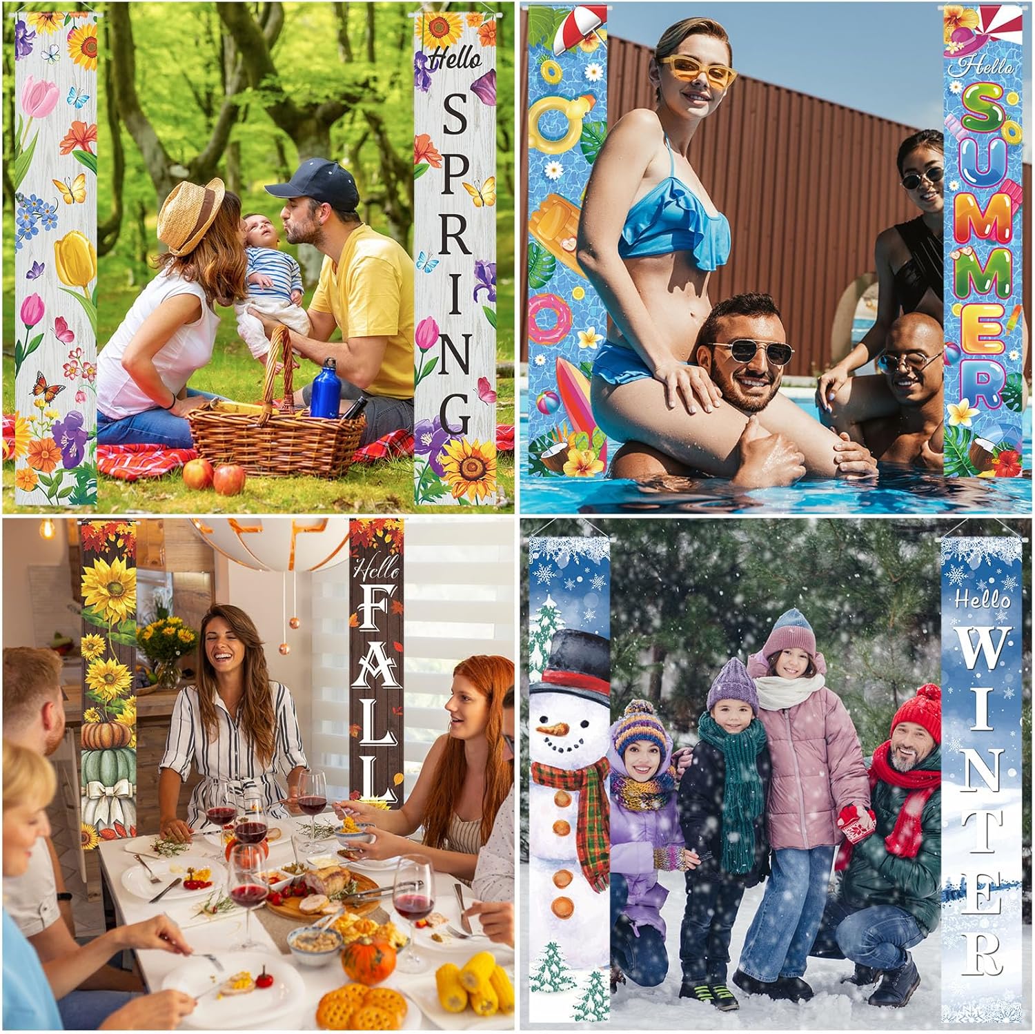 8 Pcs Seasonal Door Banner Hello Winter Christmas Banner Spring Summer Fall Winter Porch Sign Christmas Door Cover Party Decorations For Yard Indoor Outdoor Decorations 11.8 x 70.9 in - Image 5