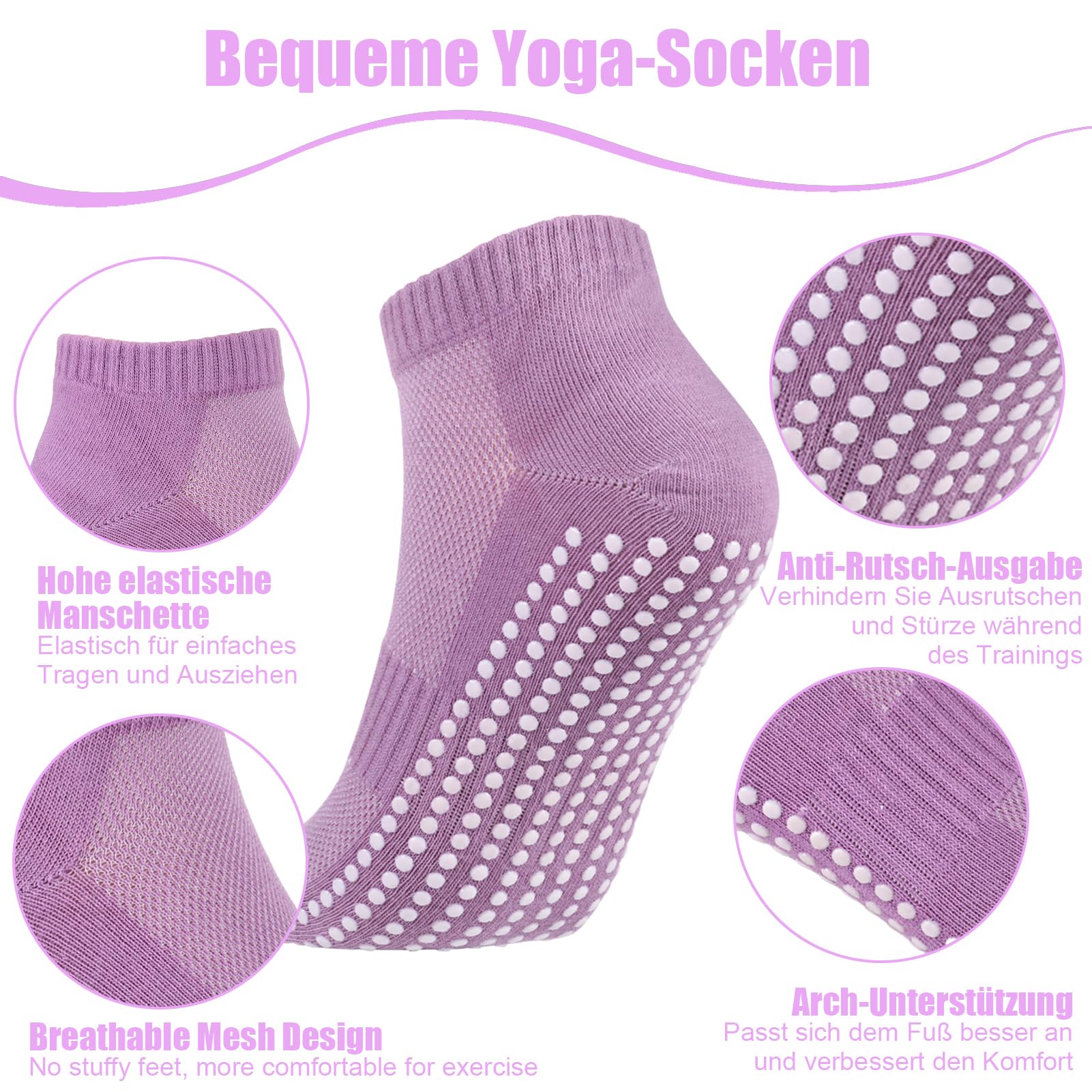 4 Paar Stoppersocken für Damen Herren, Yoga Socken Antirutschsocken Rutschfeste Socken Grip Socken für Ballett, Pilates, Krankenhaus, Fitness