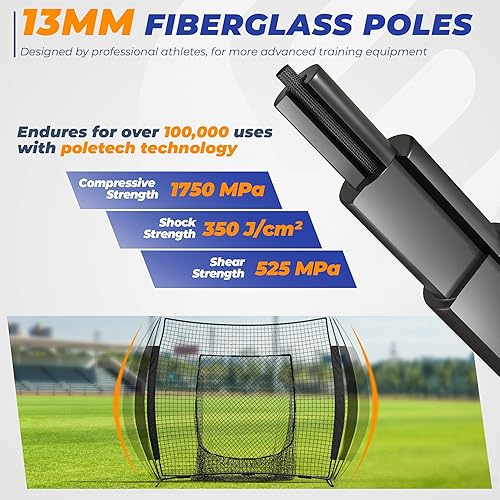 Miniatura 5 de Red de béisbol, 7x7 pies de béisbol y sóftbol con zona de golpeo para práctica de bateo, lanzamiento y fildeo, montaje rápido, portátil, con bate de
